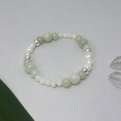 Armband - Naturstein, Milchquarz & Süsswasserperlen