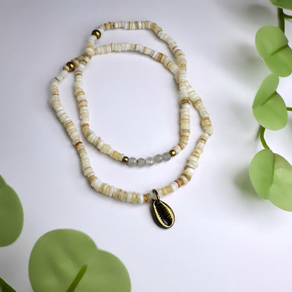 Fusskettchen Set Messing - Labradorit & Muscheln