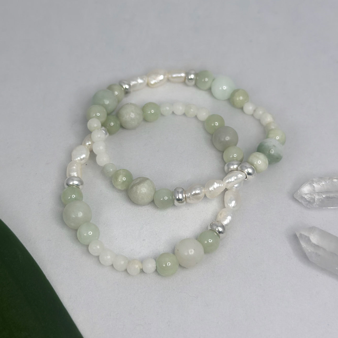 Armband - Naturstein, Milchquarz & Süsswasserperlen