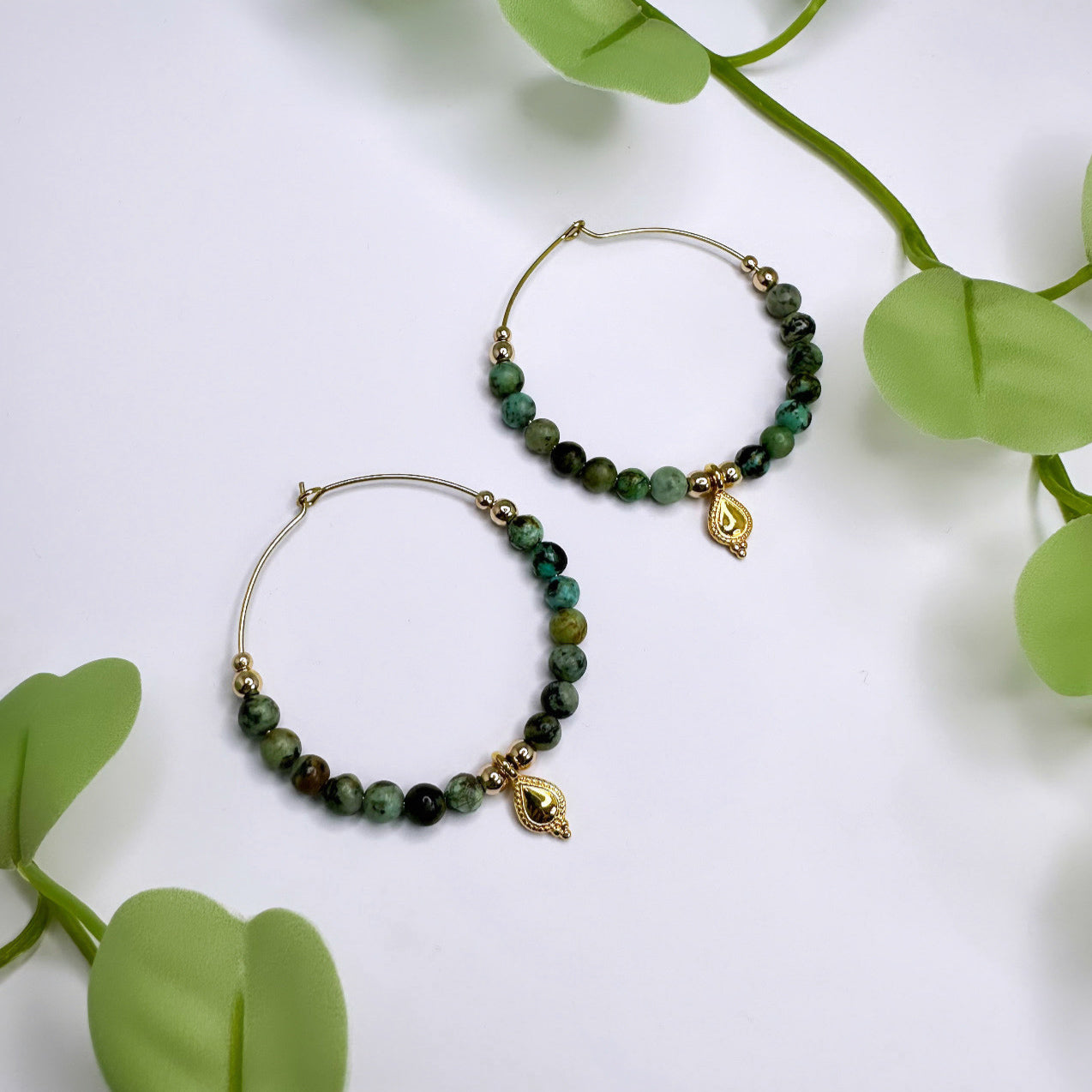 Ohrringe Creolen - Afrikanischer Türkis Gold