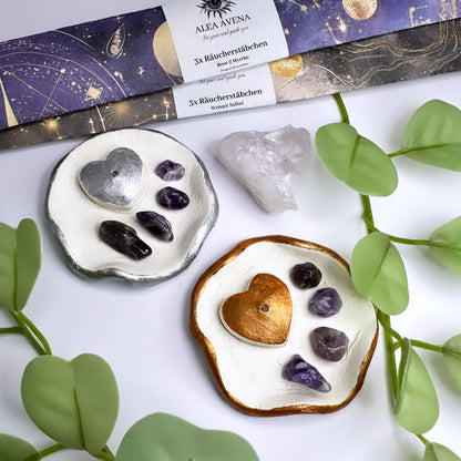 Handgemachter Räucherstäbchen Halter - Amethyst - Gold oder Silber