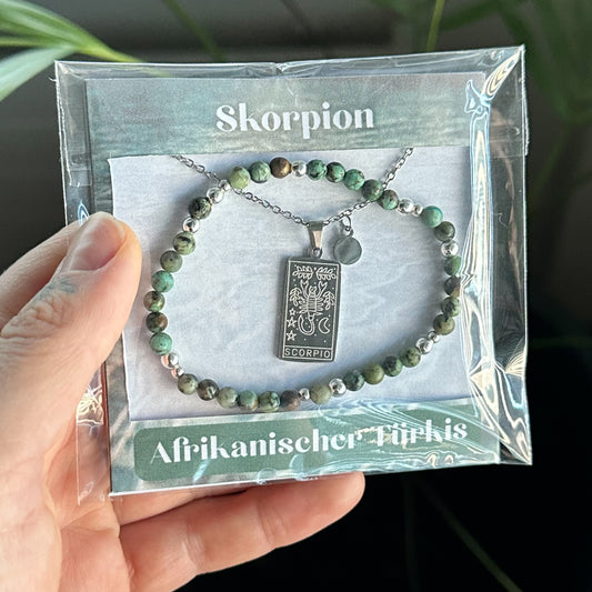 Sternzeichen Set - Skorpion - Afrikanischer Türkis Silber