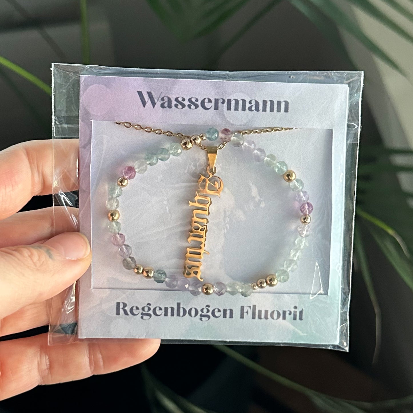 Sternzeichen Set - Wassermann - Regenbogen Fluorit Gold A