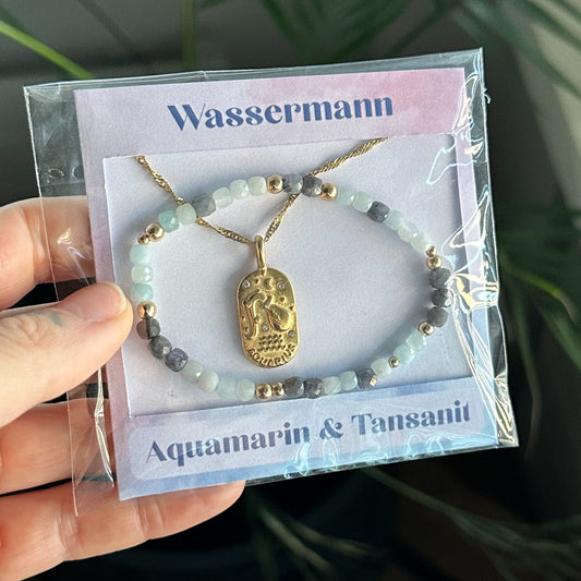 Sternzeichen Set - Wassermann - Aquamarin & Tansanit
