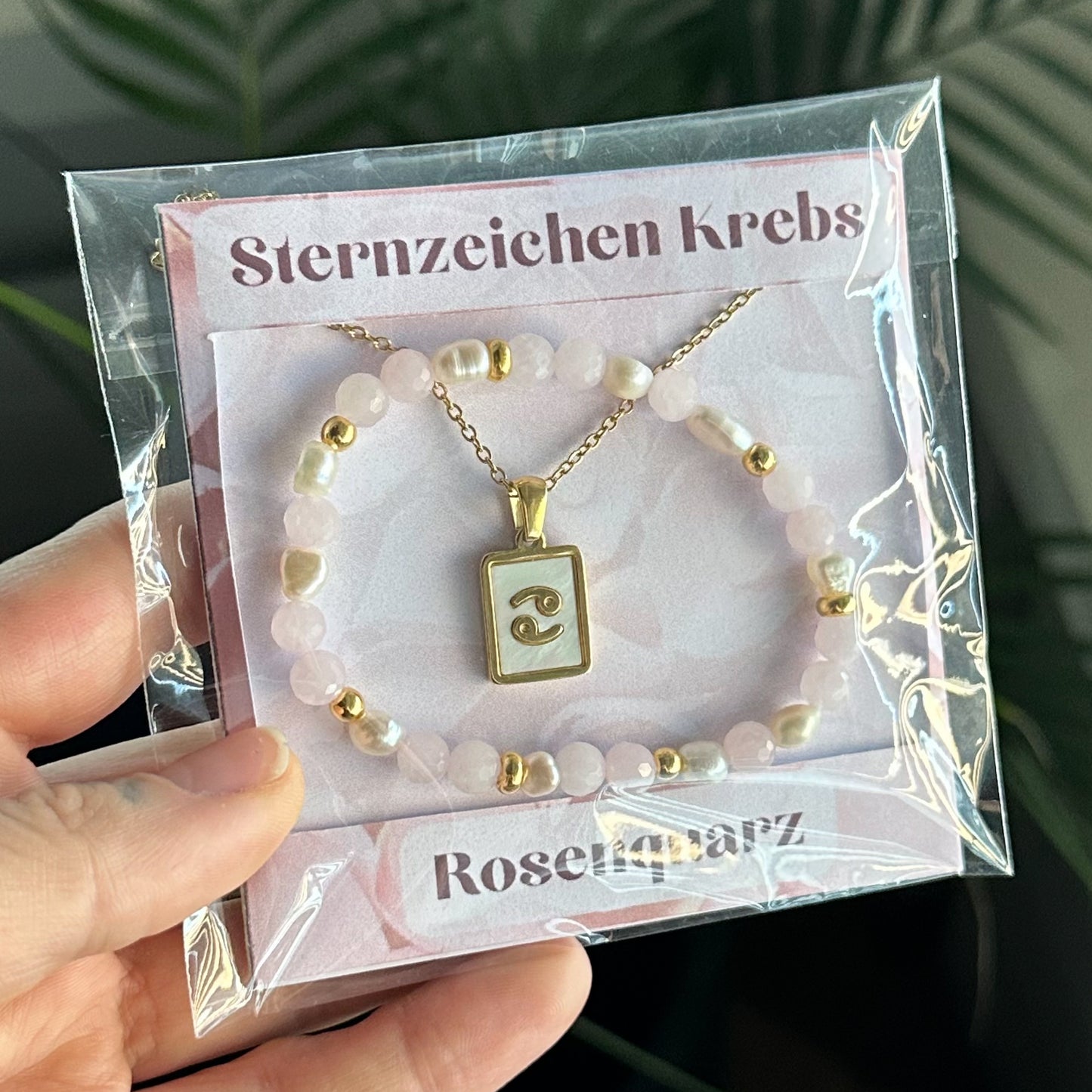 Sternzeichen Set - Krebs - Rosenquarz Gold