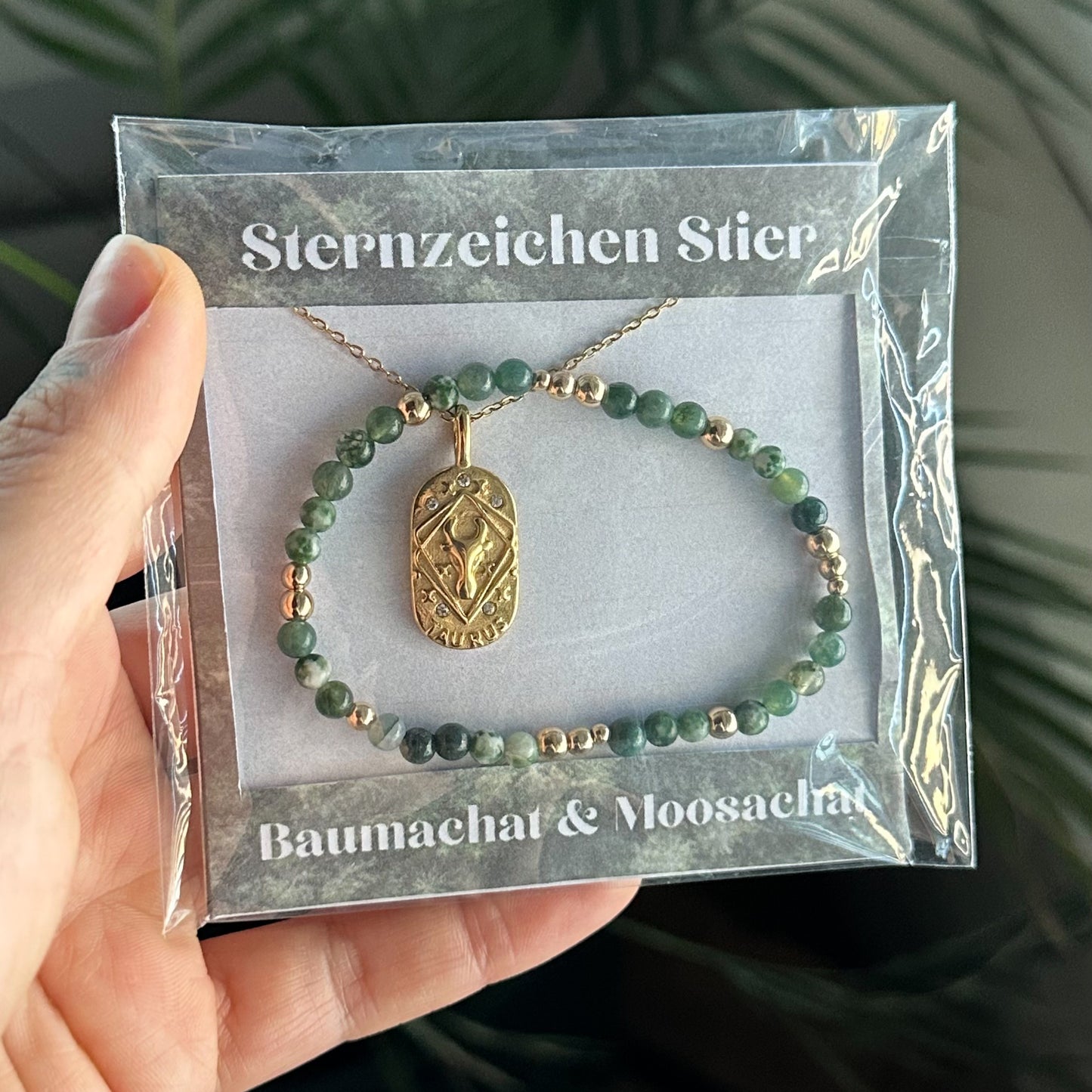 Sternzeichen Set - Stier - Baumachat & Moosachat Gold