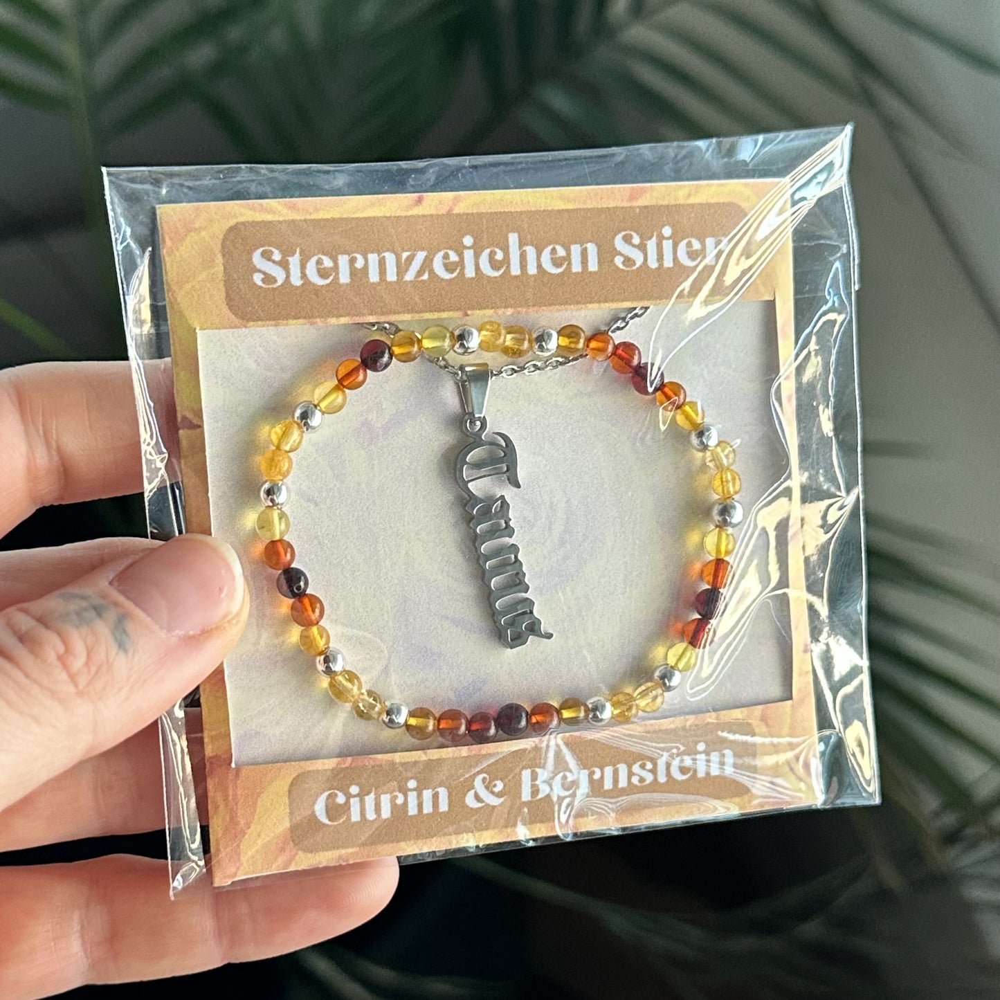 Sternzeichen Set - Stier - Citrin & Bernstein Silber