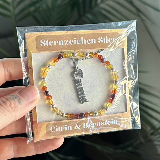 Sternzeichen Set - Stier - Citrin & Bernstein Silber