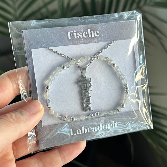 Sternzeichen Set - Fische - Labradorit Silber
