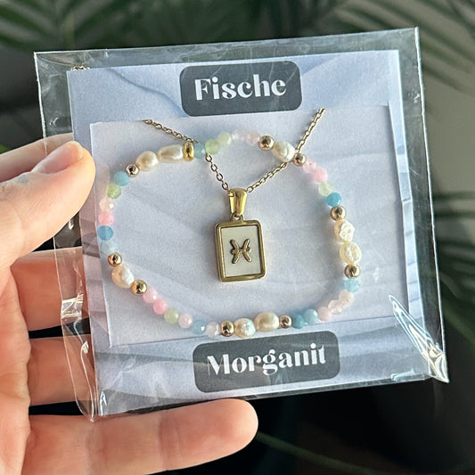 Sternzeichen Set - Fische - Morganit (gefärbt)