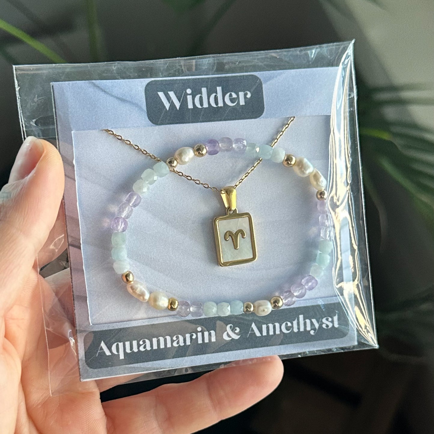 Sternzeichen Set - Widder - Aquamarin & Amethyst Gold